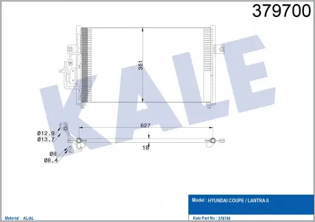KALE HYUNDAI Радиатор кондиционера Coupe,Lantra II 95- KALE OTO RADYATOR 379700