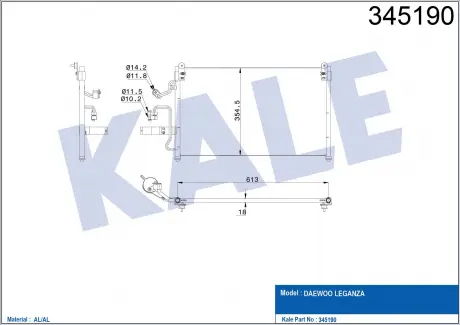KALE DAEWOO Радиатор кондиционера Leganza (Kondor) 97- KALE OTO RADYATOR 345190