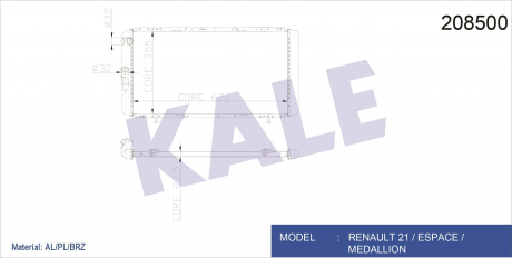 KALE RENAULT Радиатор охлаждения R21,Espace I 1.9D/2.2 KALE OTO RADYATOR 208500 (фото 1)
