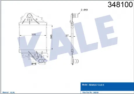KALE RENAULT Интеркулер Clio II,Symbol 1.5/1.9dCi 00- KALE OTO RADYATOR 348100