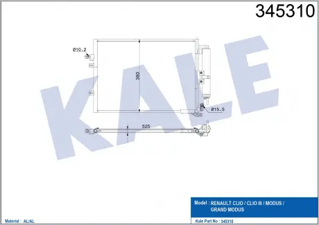 KALE RENAULT Радиатор кондиционера Ckio III,Modus 04- KALE OTO RADYATOR 345310