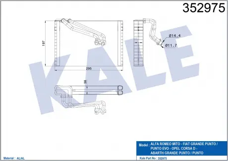KALE OPEL Испаритель Corsa D,Fiat Grande Punto,Punto KALE OTO RADYATOR 352975