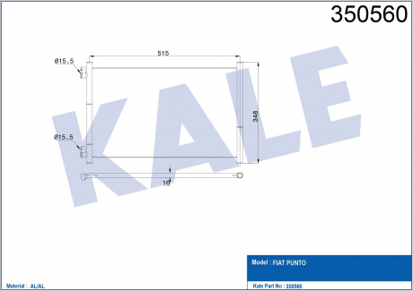 KALE FIAT Радиатор кондиционера Punto 1.3/1.9JTD 99- KALE OTO RADYATOR 350560