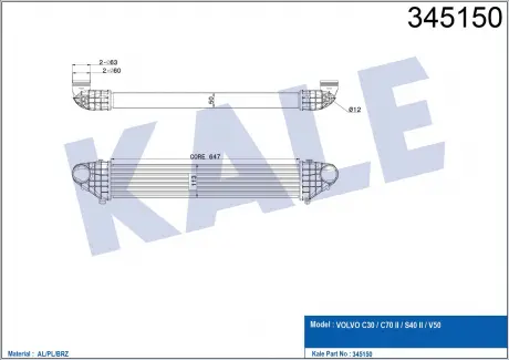 KALE VOLVO Интеркулер C30,C70 II,S40 II,V50 2.0/2.4d KALE OTO RADYATOR 345150