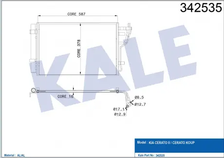 KALE KIA Радиатор кондиционера Cerato II 1.6/2.0 09- KALE OTO RADYATOR 342535