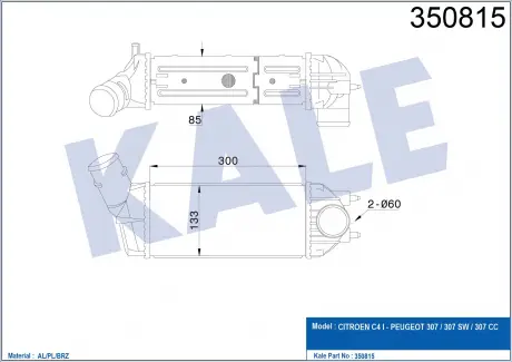 KALE CITROEN Интеркулер C4 I,Peugeot 307 1.6/2.0HDI KALE OTO RADYATOR 350815