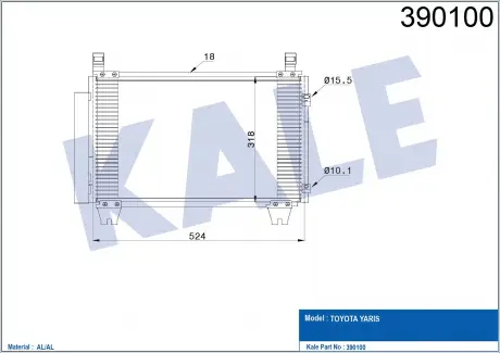 KALE TOYOTA Радиатор кондиционера Yaris 1.0/1.3 05- KALE OTO RADYATOR 390100