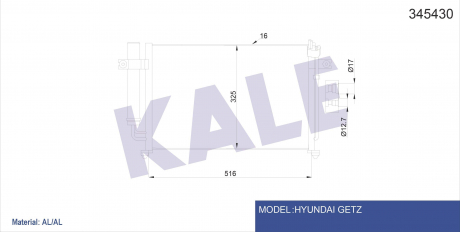 Радиатор кондиционера Hyundai Getz Konderser KALE OTO RADYATOR 345430