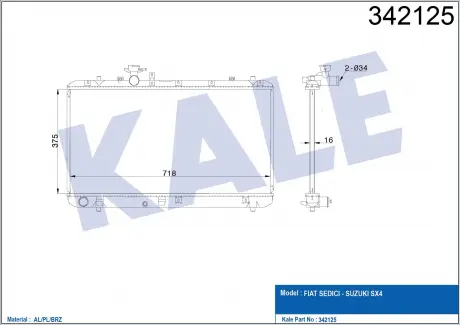 Радіатор охолодження Fiat Sedici - Suzuki Sx4 Radiator KALE OTO RADYATOR 342125