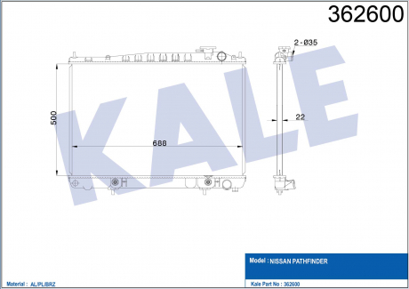 KALE NISSAN Радиатор охлаждения Pathfinder 3.3 97- KALE OTO RADYATOR 362600