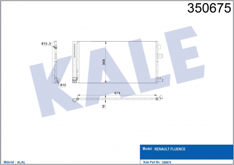 KALE RENAULT Радиатор кондиционера Fluence 1.6 13- KALE OTO RADYATOR 350675