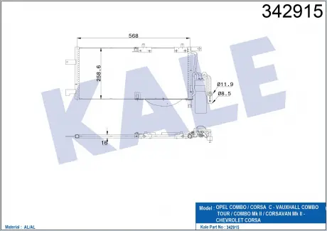 KALE OPEL Радиатор кондиционера Combo Tour,Corsa C KALE OTO RADYATOR 342915