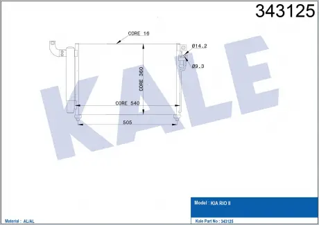 KALE KIA Радиатор кондиционера Rio II 1.5CRDi 05- KALE OTO RADYATOR 343125