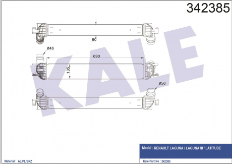 KALE RENAULT Интеркулер Laguna III 1.5/2.0dCi 07- KALE OTO RADYATOR 342385