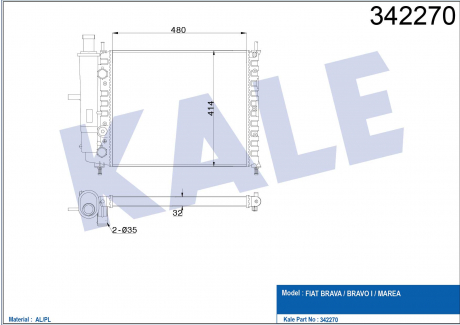 KALE FIAT Радиатор охлаждения Brava,Marea 1.4/1.6 KALE OTO RADYATOR 342270