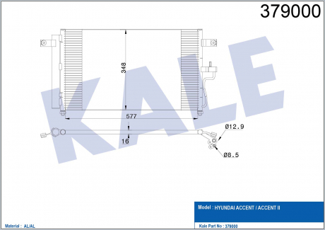 KALE HYUNDAI Радиатор кондиционера Accent II 99- KALE OTO RADYATOR 379000