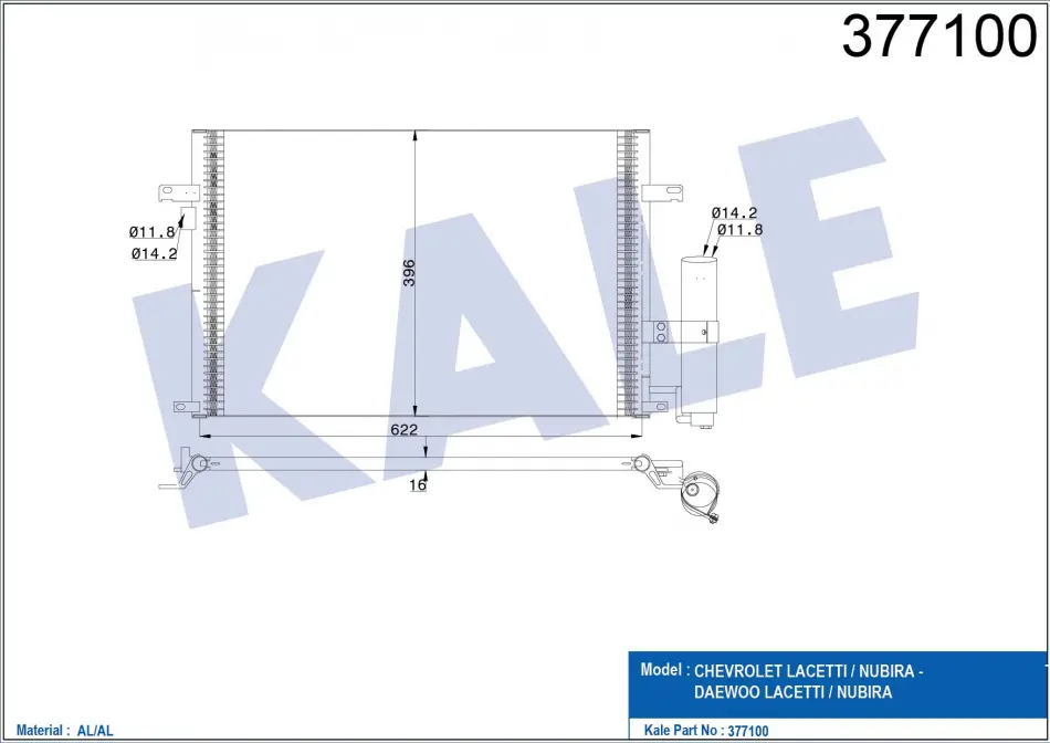 Радиатор кондиционера Chevrolet Lacetti, Nubira - Daewoo Lacetti, Nubira Condens KALE OTO RADYATOR 377100 (фото 1)