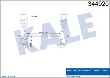 KALE FORD Интеркулер Transit Connect 1.8TDCi 06- KALE OTO RADYATOR 344920