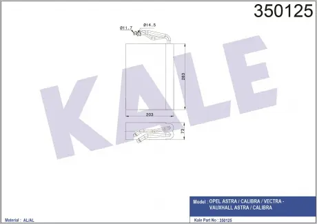 KALE OPEL Испаритель Astra F,Calibra A,Vectra A KALE OTO RADYATOR 350125