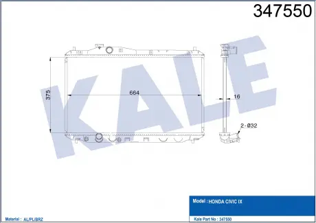 Радиатор охлаждения Honda Civic IX KALE OTO RADYATOR 347550