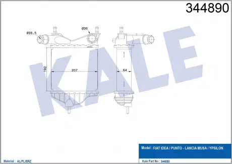 KALE FIAT Интеркулер Idea,Punto 1.3d 03-,Lancia KALE OTO RADYATOR 344890