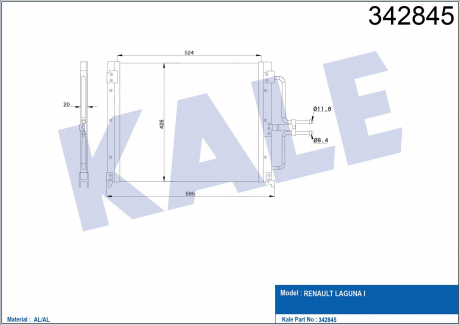 KALE RENAULT Радиатор кондиционера Laguna I 95- KALE OTO RADYATOR 342845 (фото 1)