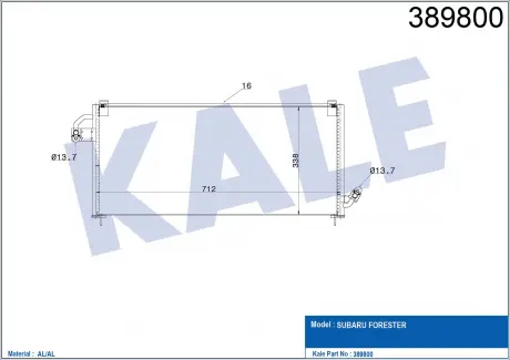 KALE SUBARU Радиатор кондиционера Forester 97- KALE OTO RADYATOR 389800