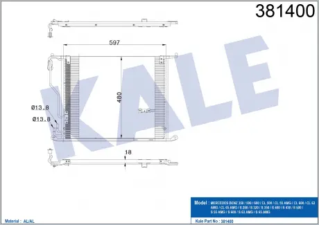 KALE DB Радиатор кондиционера S-Class W220 98- KALE OTO RADYATOR 381400