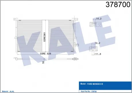 Радіатор кондиціонера Ford Mondeo III (02-) KALE OTO RADYATOR 378700