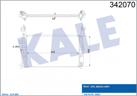 KALE OPEL Радиатор охлаждения Meriva A 1.4/1.8 KALE OTO RADYATOR 342070