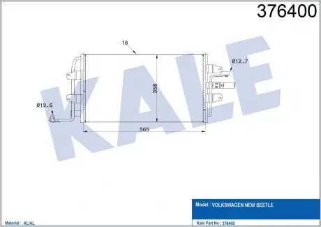 KALE VW Радиатор кондиционера New Beetle 00- KALE OTO RADYATOR 376400