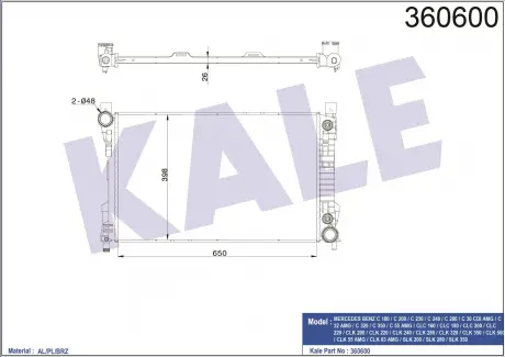 KALE DB Радиатор охлаждения W203 1.8/5.5 00- KALE OTO RADYATOR 360600