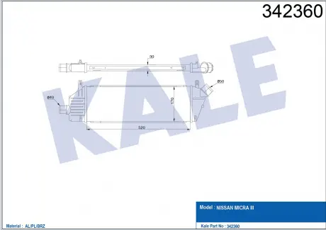 KALE NISSAN Интеркулер Micra III 1.5dCi 03- KALE OTO RADYATOR 342360