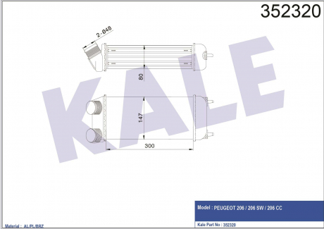 KALE PEUGEOT Интеркулер 206 1.6/2.0HDI 02- KALE OTO RADYATOR 352320