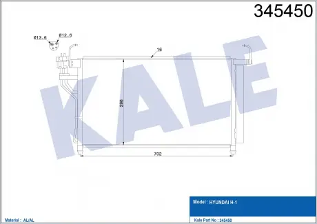 KALE HYUNDAI Радиатор кондиционера H-1 08- KALE OTO RADYATOR 345450