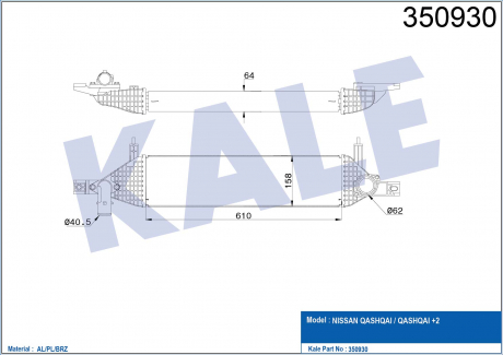 KALE NISSAN Интеркулер Qashqai 1.6dCi 11- KALE OTO RADYATOR 350930