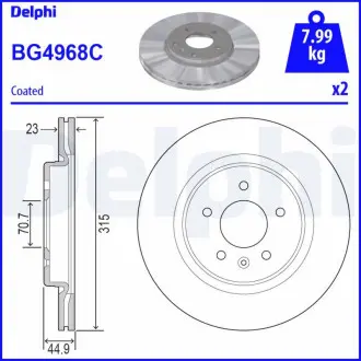 OPEL Диск тормозн.задн. Insignia B Delphi BG4968C