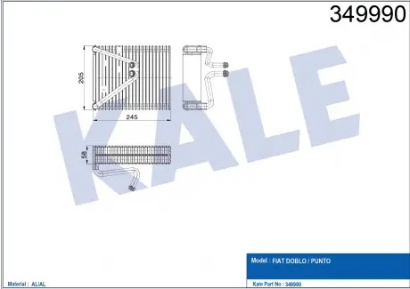 KALE FIAT Испаритель Doblo 01-,Punto 99- KALE OTO RADYATOR 349990