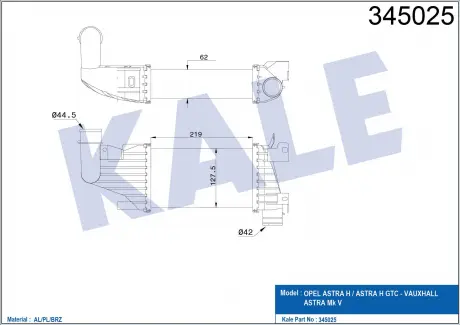 KALE OPEL Интеркулер Astra H 1.7CDTI 04- KALE OTO RADYATOR 345025