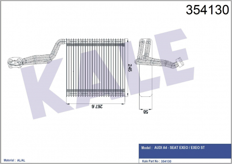 KALE VW Испаритель Audi A4 00- KALE OTO RADYATOR 354130