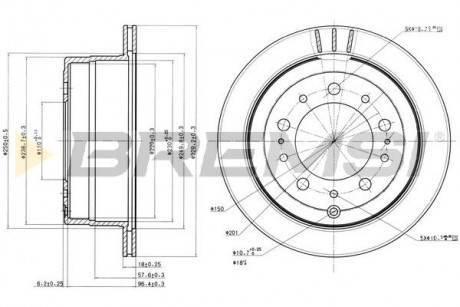 Тормозной диск зад. Land Cruiser 100 4.7 i/4.2 TD (329x18) BREMSI CD7597V (фото 1)