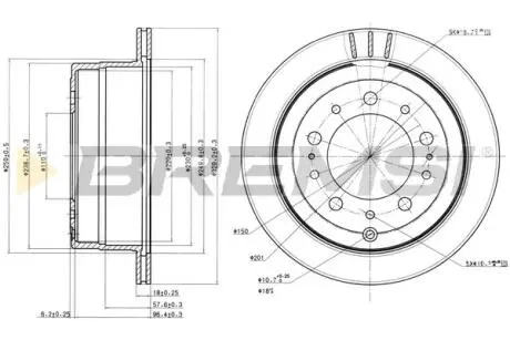 Тормозной диск зад. Land Cruiser 100 4.7 i/4.2 TD (329x18) BREMSI CD7597V