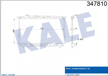 KALE HYUNDAI Радиатор охлаждения Sonata IV,Grandeur,Kia Magentis 2.0/3.5 98- KALE OTO RADYATOR 347810 (фото 1)