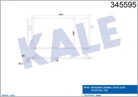 KALE MITSUBISHI Радиатор кондиционера Carisma,Space Star 00-,Volvo S40/V40 KALE OTO RADYATOR 345595
