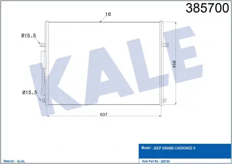 KALE JEEP Радиатор кондиционера Grand Cherokee II 2.7CRD/4.7 99-03 KALE OTO RADYATOR 385700