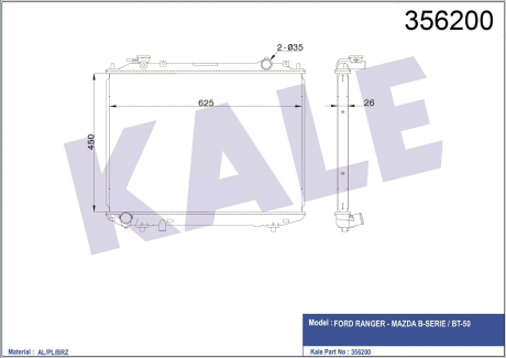 Радиатор охлаждения Ford Ranger - Mazda B-Serie, Bt-50 Radiator KALE OT KALE OTO RADYATOR 356200