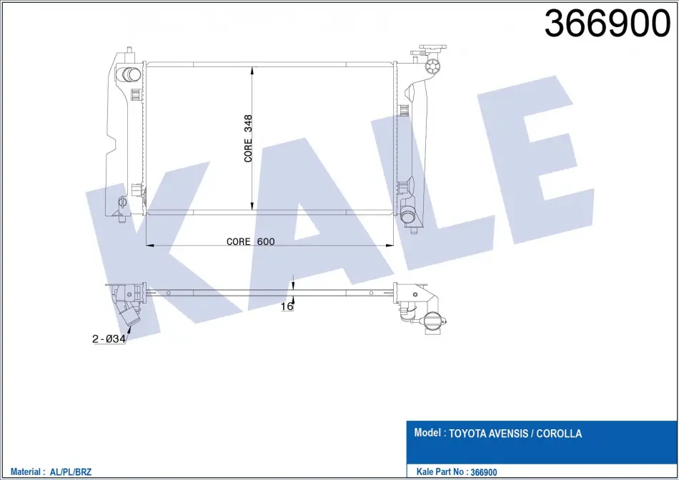 Радіатор охолодження Toyota Avensis KALE OTO RADYATOR 366900 (фото 1)