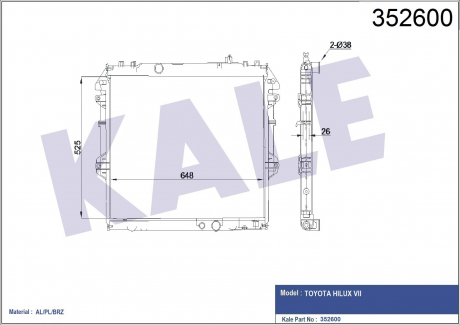 KALE TOYOTA Радиатор охлаждения Hilux VII 2.5/3.0 D-4D 05- KALE OTO RADYATOR 352600 (фото 1)