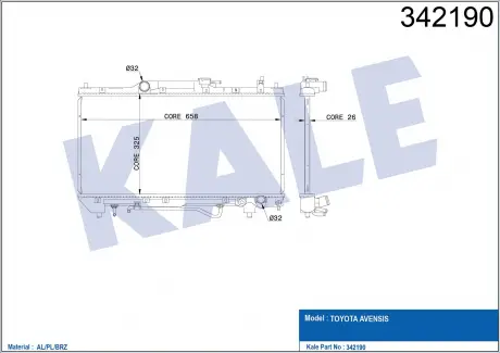 KALE TOYOTA Радиатор охлаждения с АКПП Avensis 2.0 97- KALE OTO RADYATOR 342190