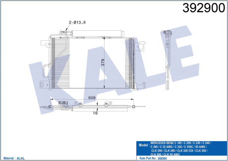 KALE DB Радиатор кондиционера W203 KALE OTO RADYATOR 392900 (фото 1)